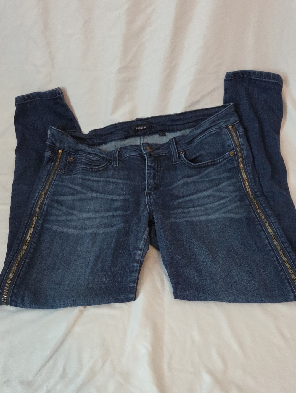 bebe Dark Blue Skinny Jeans with Side Zippers